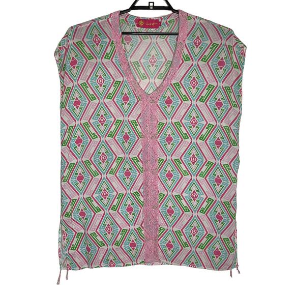 Macbeth Collection Y2K V-Neck Cover-Up Womens Top Sz M Pink Resort Boho Cabana - Picture 2 of 11